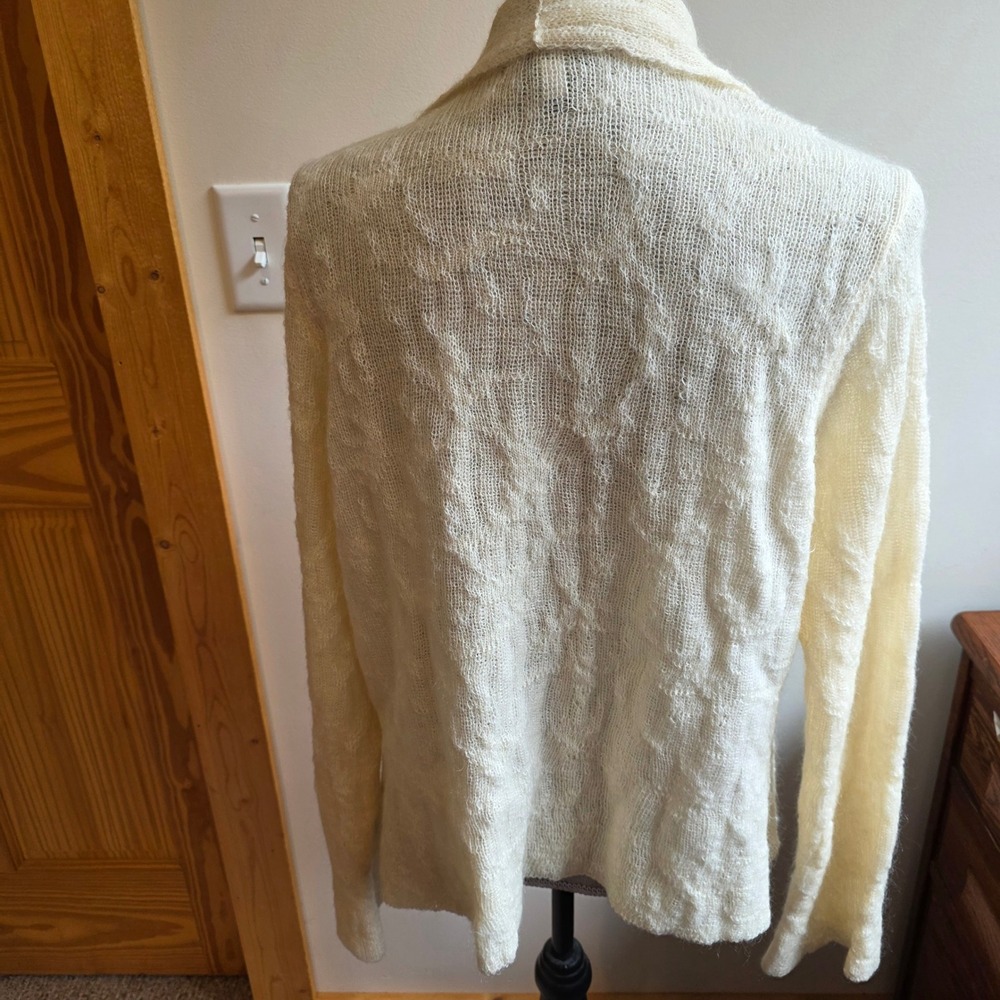 Eileen Fisher Merino Wool Kid Mohair Cardigan XL Cream Open Front Quiet Luxury - Picture 2 of 7